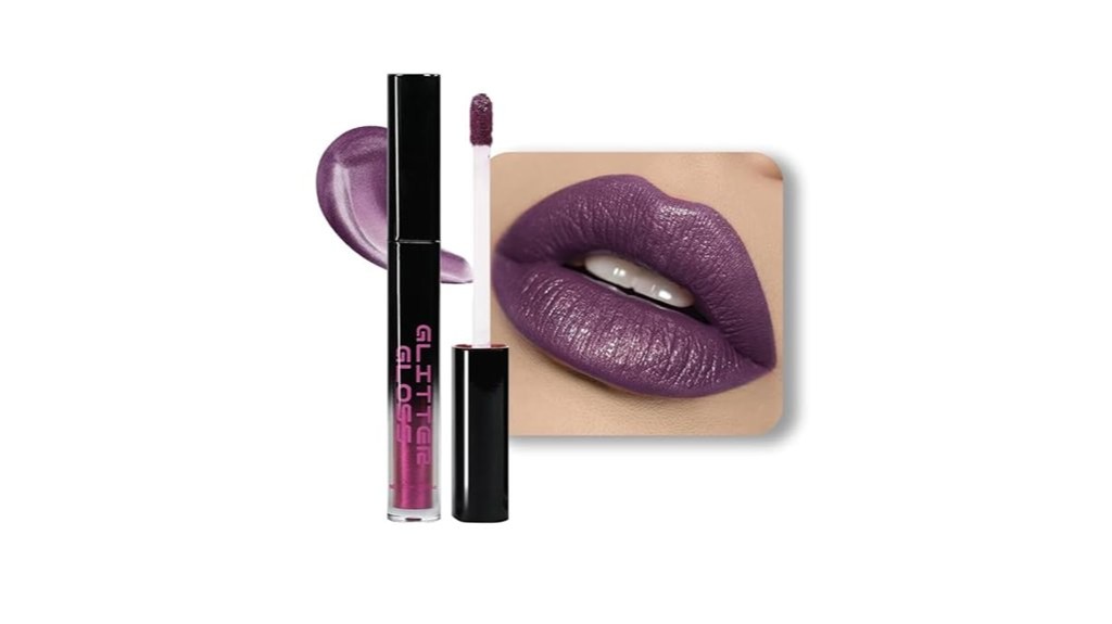 glittery dark purple lipstick
